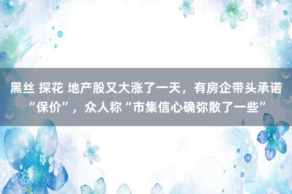 黑丝 探花 地产股又大涨了一天，有房企带头承诺“保价”，众人称“市集信心确弥散了一些”