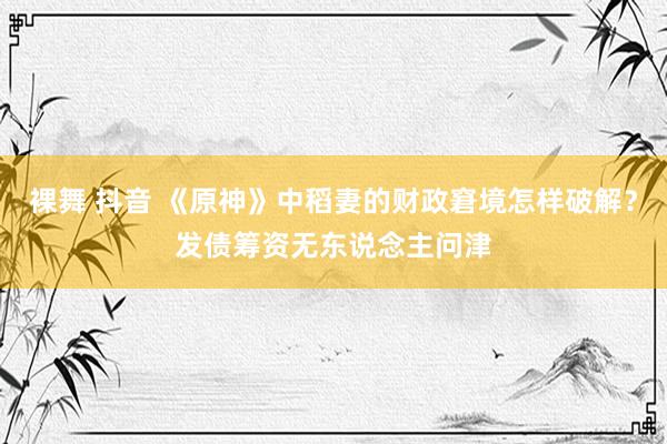 裸舞 抖音 《原神》中稻妻的财政窘境怎样破解？发债筹资无东说念主问津