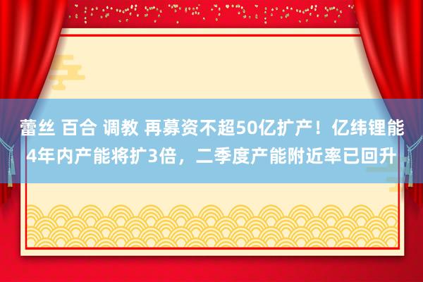 蕾丝 百合 调教 再募资不超50亿扩产！亿纬锂能4年内产能将扩3倍，二季度产能附近率已回升