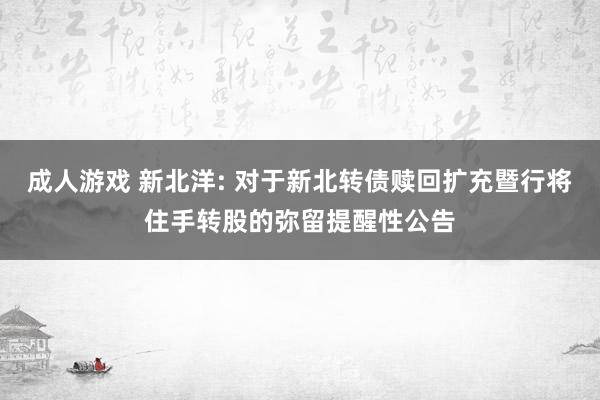 成人游戏 新北洋: 对于新北转债赎回扩充暨行将住手转股的弥留提醒性公告