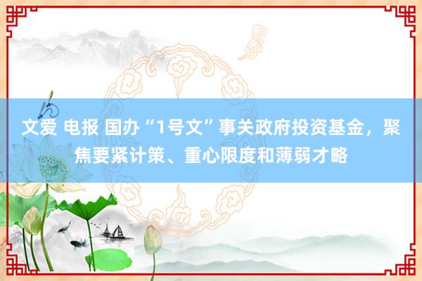 文爱 电报 国办“1号文”事关政府投资基金，聚焦要紧计策、重心限度和薄弱才略